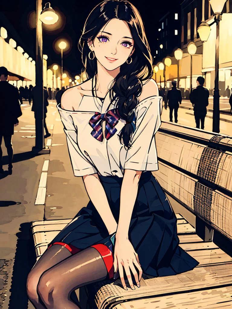 01966-3686420534-best quality, masterpiece, 1 Girl, , shogun raiden _(genshin impact_), ((Sitting on a Bench)), Japanese School Uniform, Off Shou.png